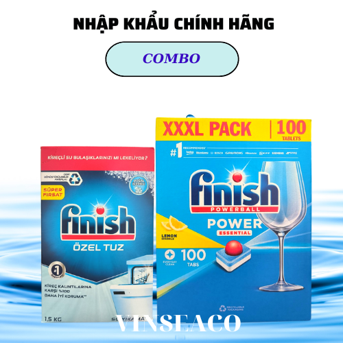 Combo : Viên rửa Finish All in one 100 + Muối Finish 1,5kg