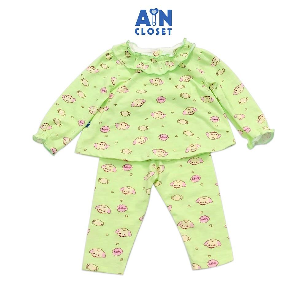 Bộ quần áo dài bé gái họa tiết Cún vàng nền xanh thun cotton - AICDBGG26OWW - AIN Closet