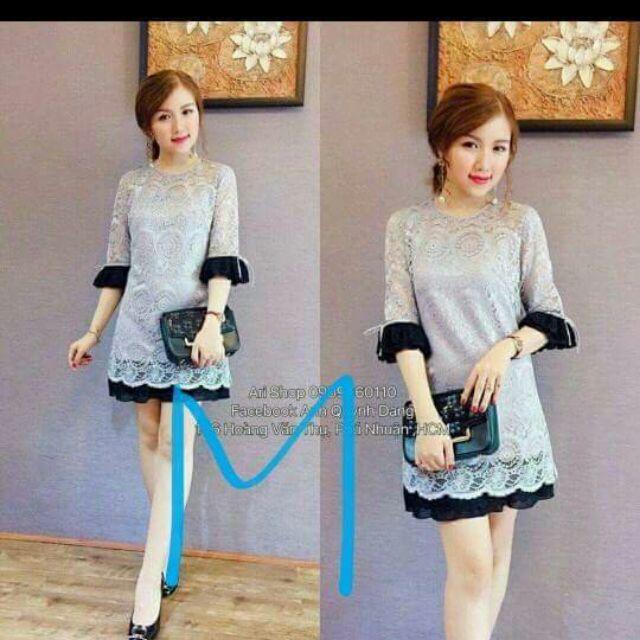 Đầm ren tay lỡ viền đen