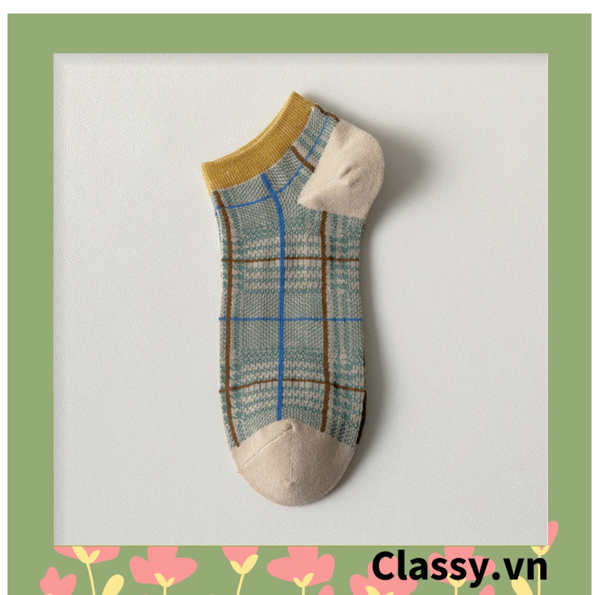 Tất cổ ngắn, vớ cổ ngắn dệt kim Classy nhiều họa tiết tông xanh pastel xinh xắn Hàn Quốc G1433
