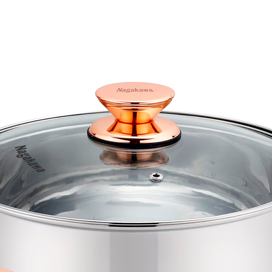 Bộ 3 nồi inox 4 đáy Nagakawa NAG1306  - Quai mạ vàng - Dùng trên mọi loại bếp - Hàng Chính Hãng