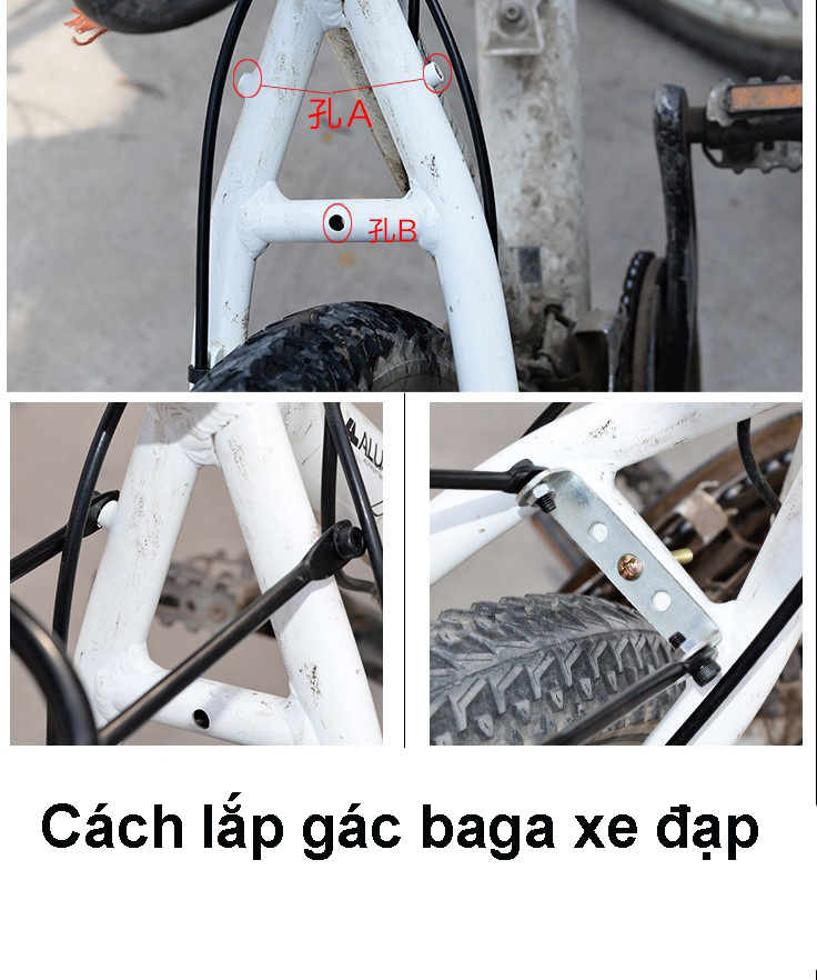 Gác Baga Xe Đạp Chịu Tải 100kg Lắp Đặt Cho Mọi Loại Xe Đạp 24”, 26”, 27,5”
