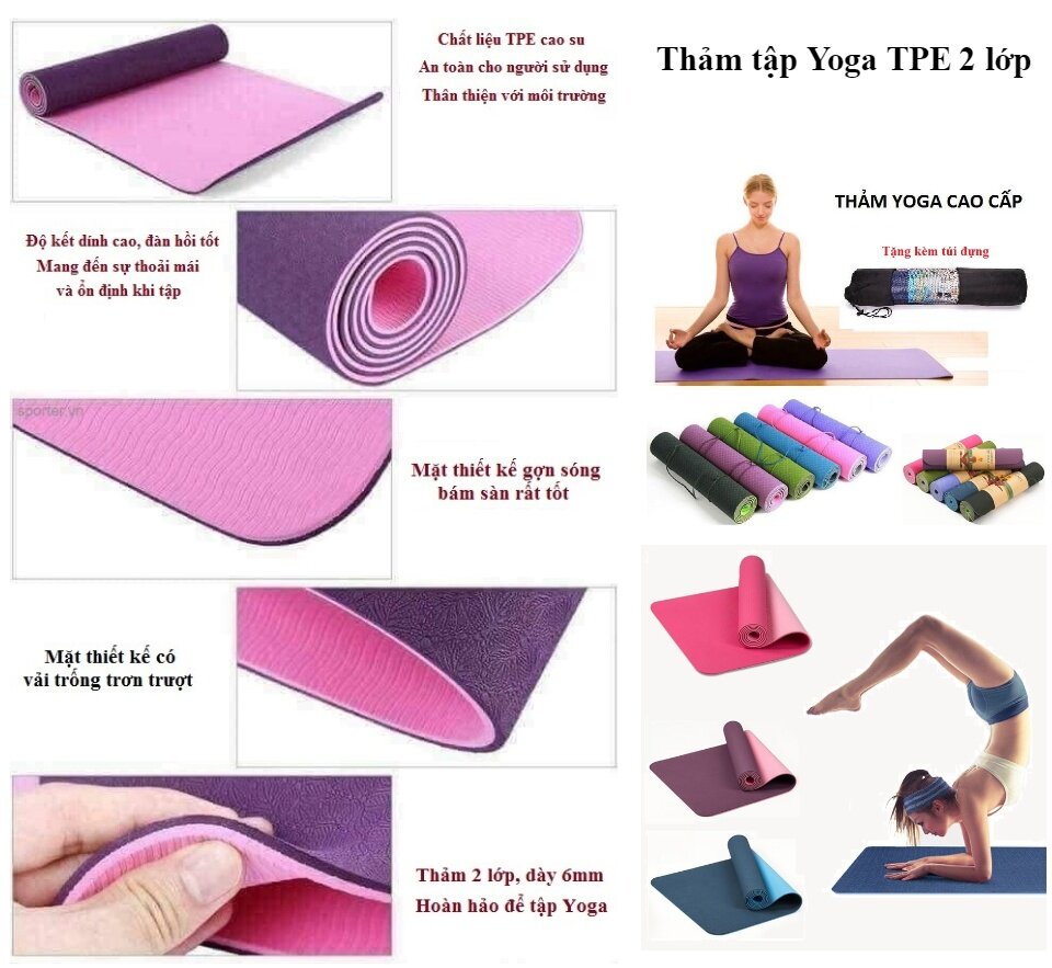 Thảm Tập YOGA, GYM, Tập Thể Dục Tại Nhà 2 Lớp - Thảm Yoga Du Lịch Gấp Gọn Chống Trượt, Đàn Hồi Cao, Bám Dính Tốt (Giao màu ngẫu nhiên)