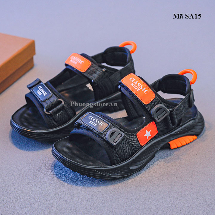 Giày sandal cho bé trai từ 3-12 tuổi màu đen nhẹ êm SA15