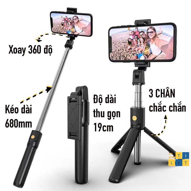 Gậy tự sướng có điều khiển bluetooth, selfie đa năng, giá đỡ 3 chân cao cấp K07