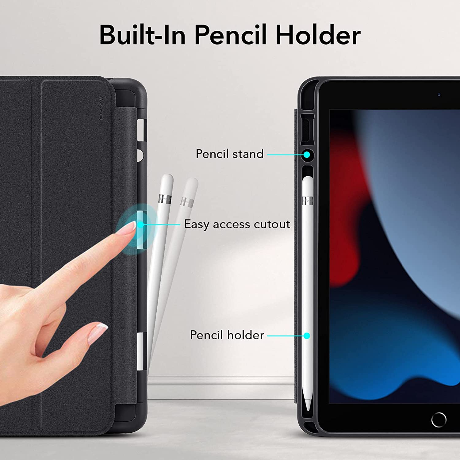 Bao da dành cho iPad Gen 9 10.2 inch 2021 ESR Rebound Pencil Slim Smart Case (Có khe cắm bút Apple Pencil) - Hàng Nhập Khẩu