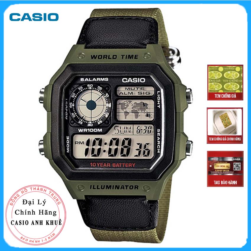 Đồng Hồ Casio Nam Dây Da Phối Vải AE-1200WHB-3BVDF