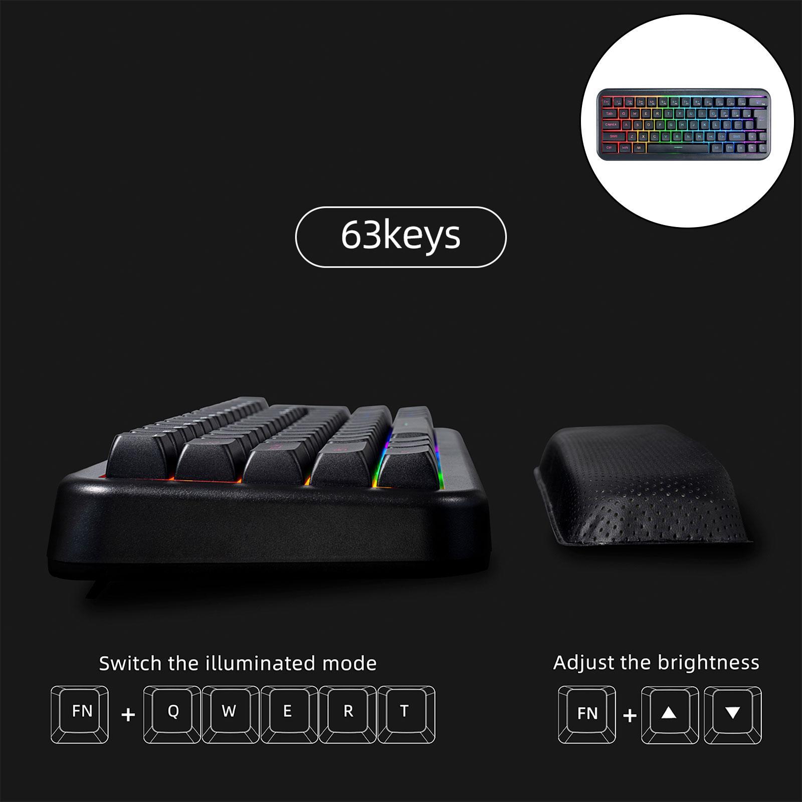 2.4G Wireless Keyboard W/ Wrist Cushion Support 63 Keys for Desktop PC Home Office