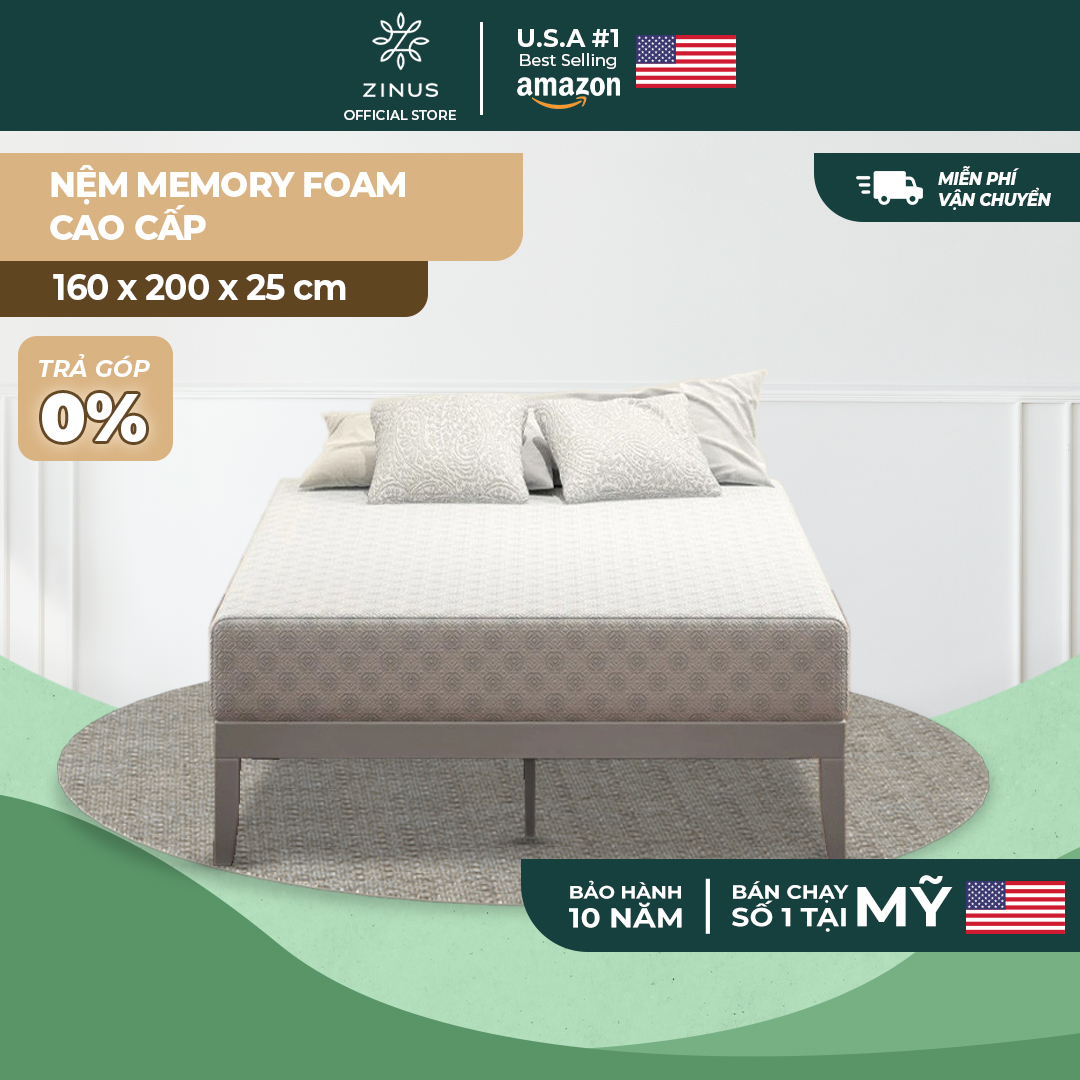 Nệm foam cuộn hút chân không Gel Mát cao cấp Zinus - Gel-Infused Foam Mattress 25cm