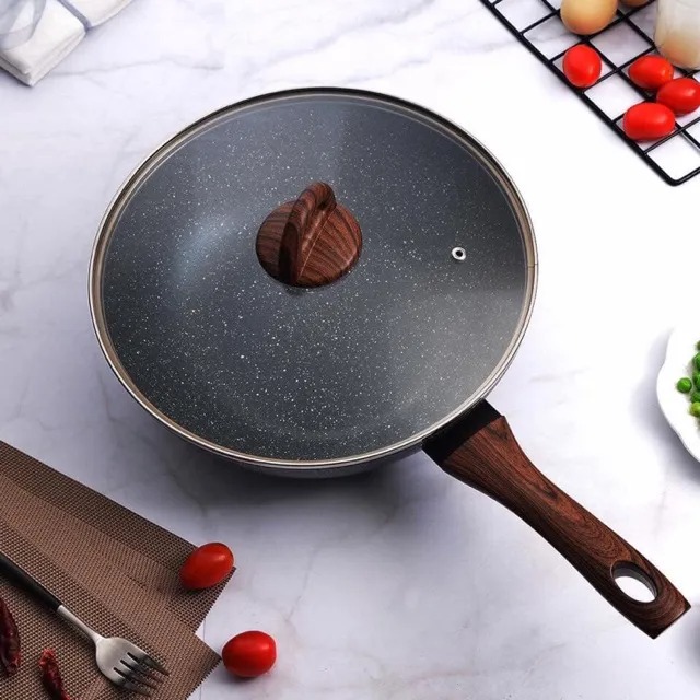 Chảo Nhôm Sâu Lòng Chống Dính Lock&Lock Baum Marble 1 Tay Cầm, Nắp Thủy Tinh LBU1285