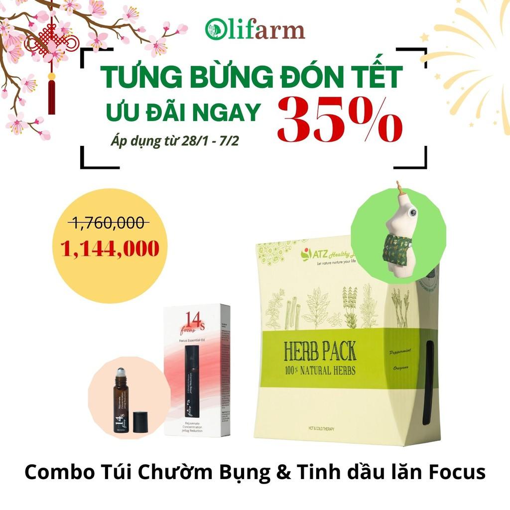 Combo túi chườm bụng + tinh dầu lăn Focus giúp giải tỏa căng thẳng, giữ ấm bụng, giảm đau bụng, phù hợp sau sinh