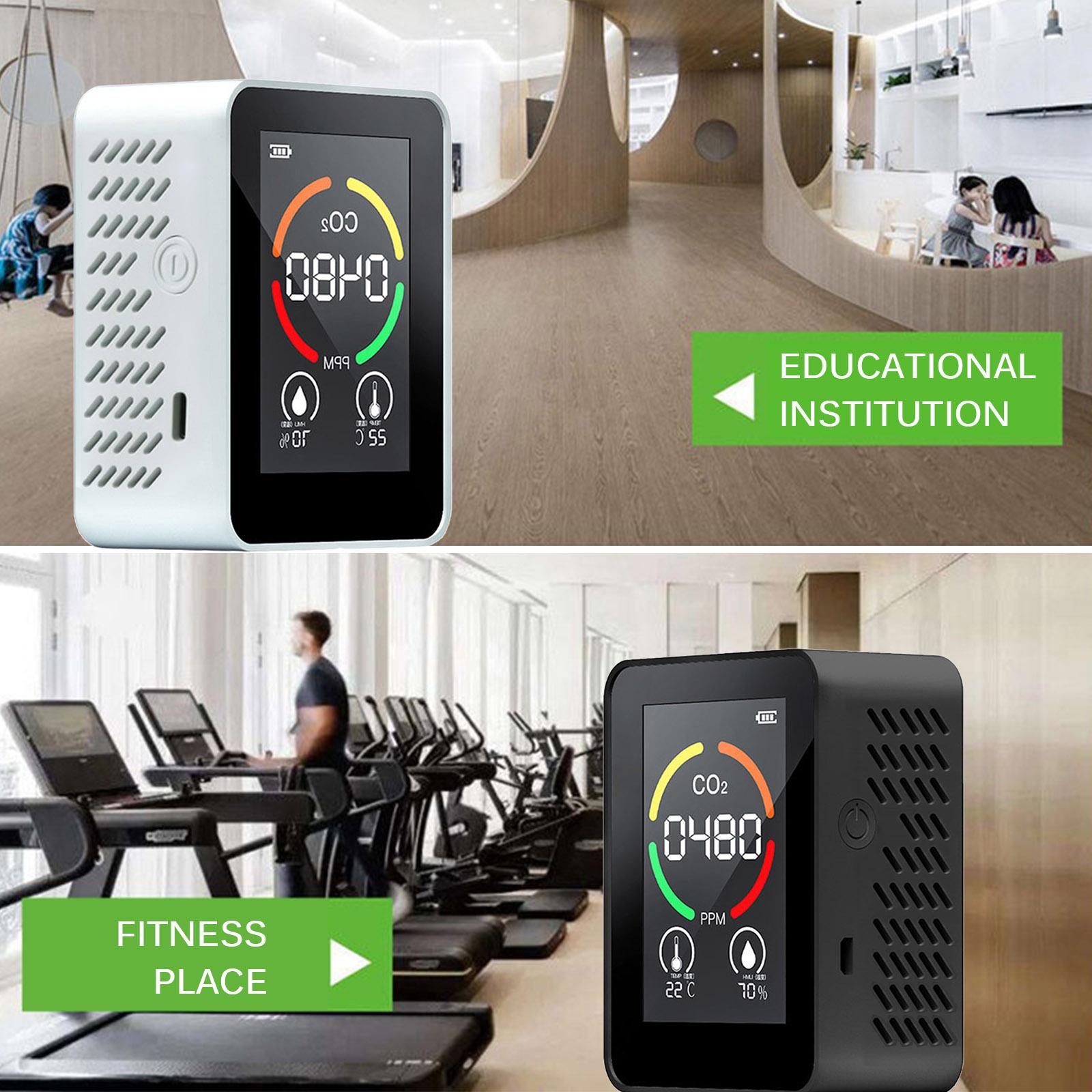 Air Quality Monitor Indoor CO2 Meter Carbon Dioxide Detector Temperature Humidity Meter with LED Digital Display and LCD Screen Rechargeable Battery