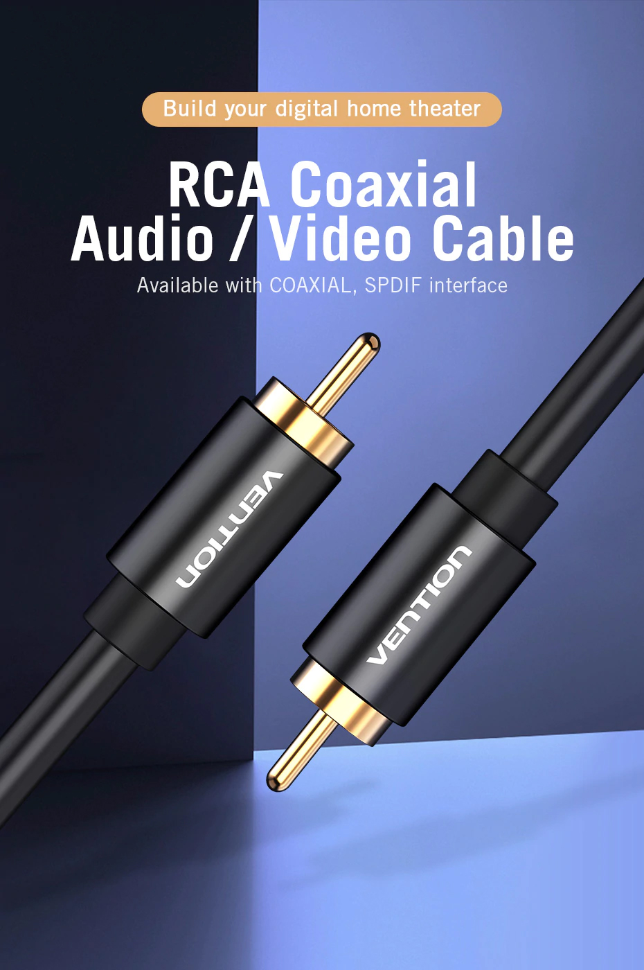 Cáp âm thanh 2 đầu RCA Coaxial Vention VAB-R09 _ Hàng chính hãng