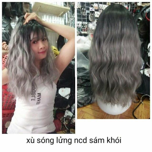 Tóc nhuộm chân đen xù sóng- tặng lưới chùm tóc