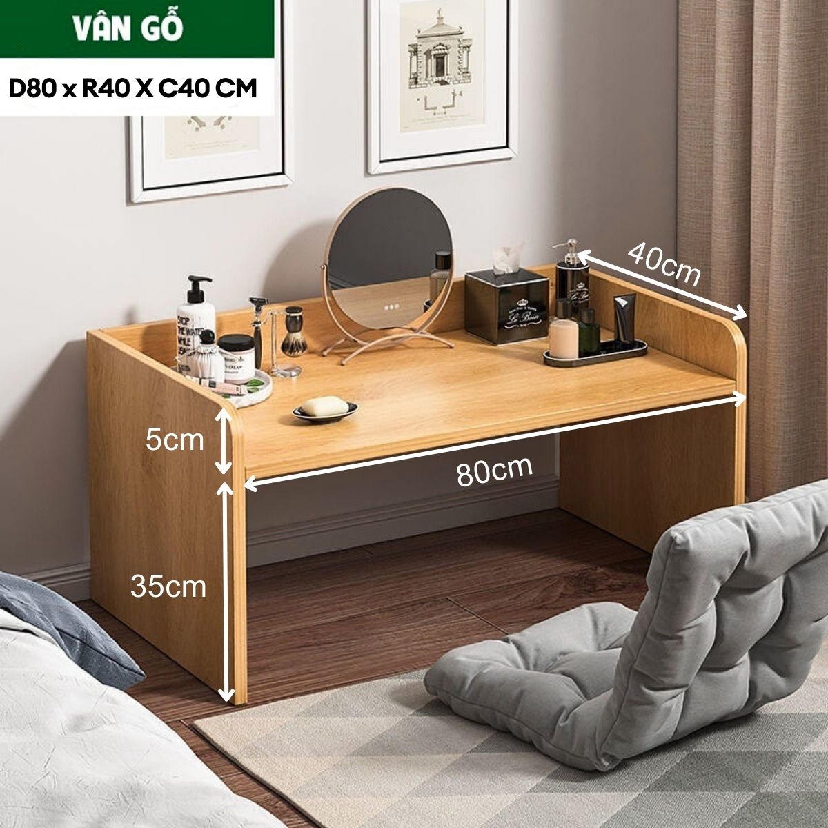 Bàn làm việc đa năng TIDO bàn trang điểm mini ngồi bệt chất liệu gỗ MDF dày 17mm cứng cáp size lớn 80x40cm