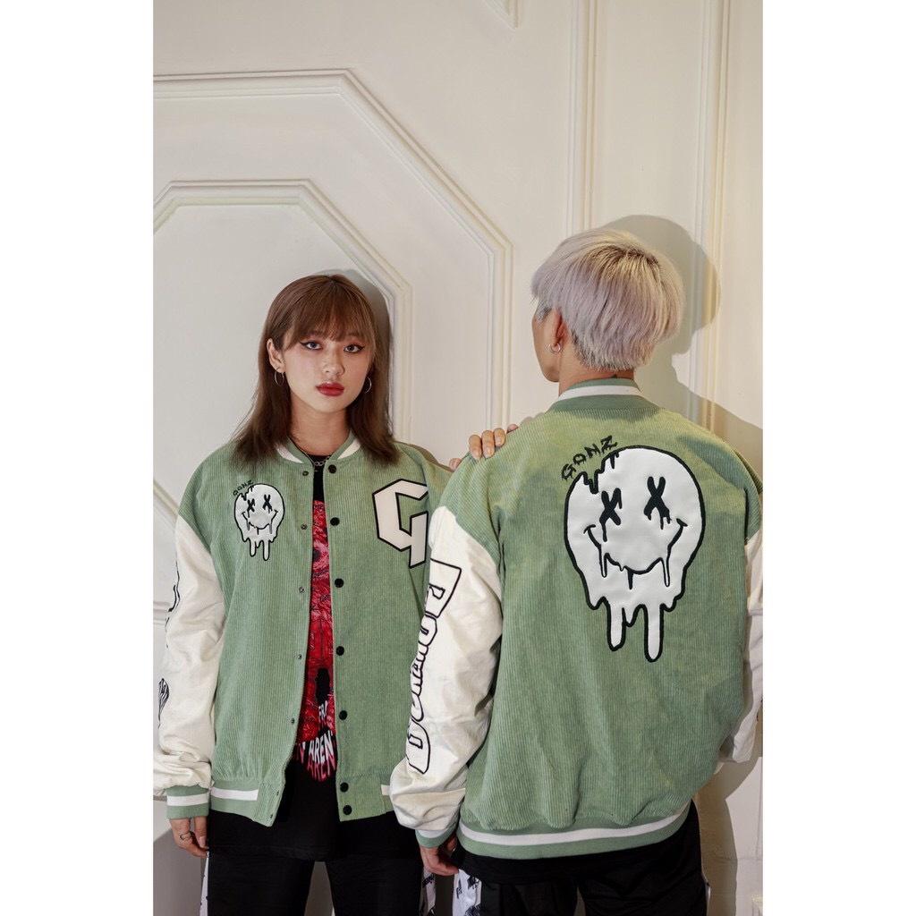 Áo Khoác Nhung Gân Tăm Bomber Jackets Thêu Logo G.O.N.Z Cúc Bấm Unisex Nam Nữ Form Rộng Ulzzang