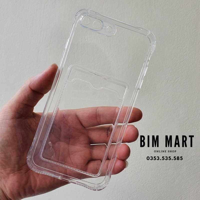 Ốp chống sốc dành cho iPhone 7 Plus, 8 Plus silicon trong suốt kèm ngăn ví đựng thẻ
