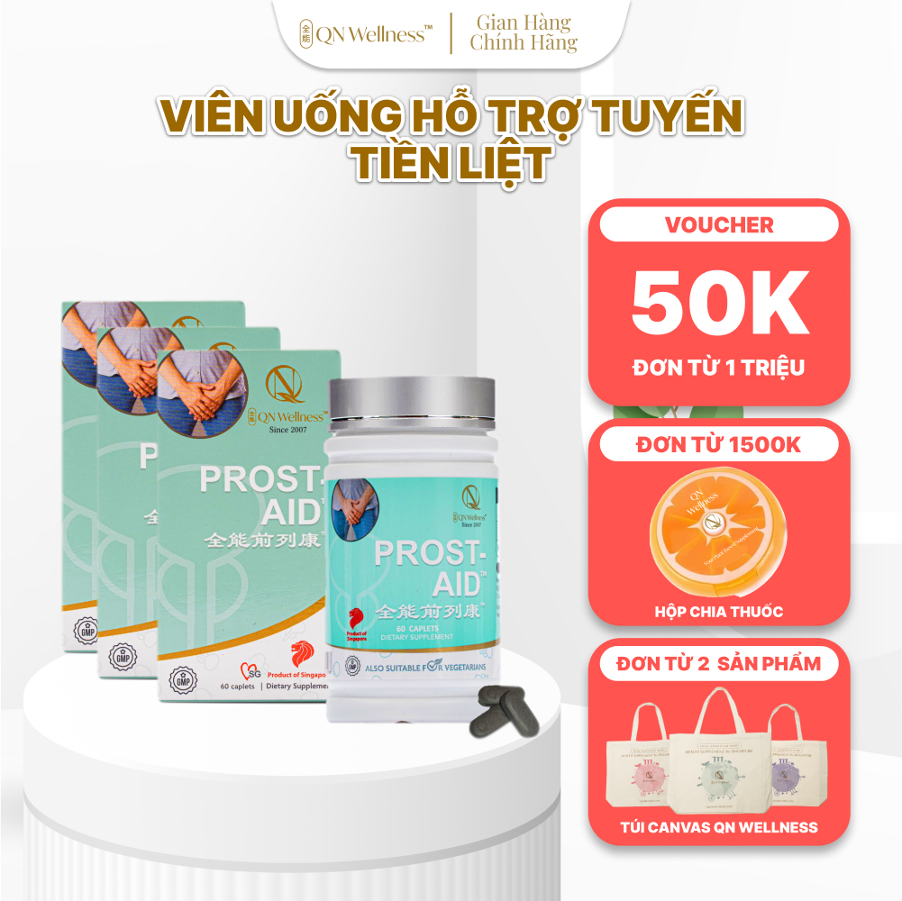 Combo Siêu Ưu Đãi Viên Uống Bổ Sung Prost-Aid QN Wellness Chiết Xuất Saw Palmetto Hỗ Trợ Trao Đổi Chất, Tăng Cường Sức Khỏe Tuyến Tiền Liệt & Chức Năng Tiểu Tiện - Hộp 60 Viên x 3