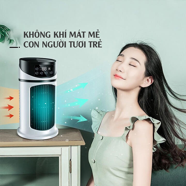 Quạt điều hoà hơi nước mini để bàn, quạt phun sương làm mát nhanh chóng, sạc tích điện công suất cao 18W, 6 cấp độ gió, hẹn giờ thông minh-YY01