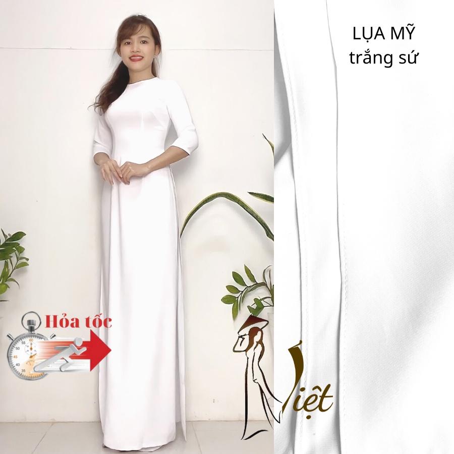 ÁO DÀI TRẮNG MAY SẴN CỔ TRÒN TAY LỠ LỤA MỸ CAO CẤP ĐI HỌC ĐI LỄ