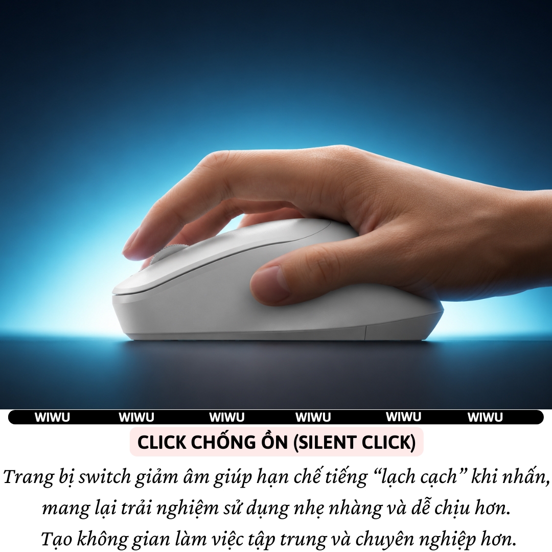 Chuột Không Dây WiWU WIMICE WM113 2.4G Wireless –Silent Click Êm Ái, 1600 DPI, Siêu Nhẹ 58g, 4 Phím Thông Minh, Dùng Pin AA, Thiết kế công thái học ôm tay - Hàng nhập khẩu