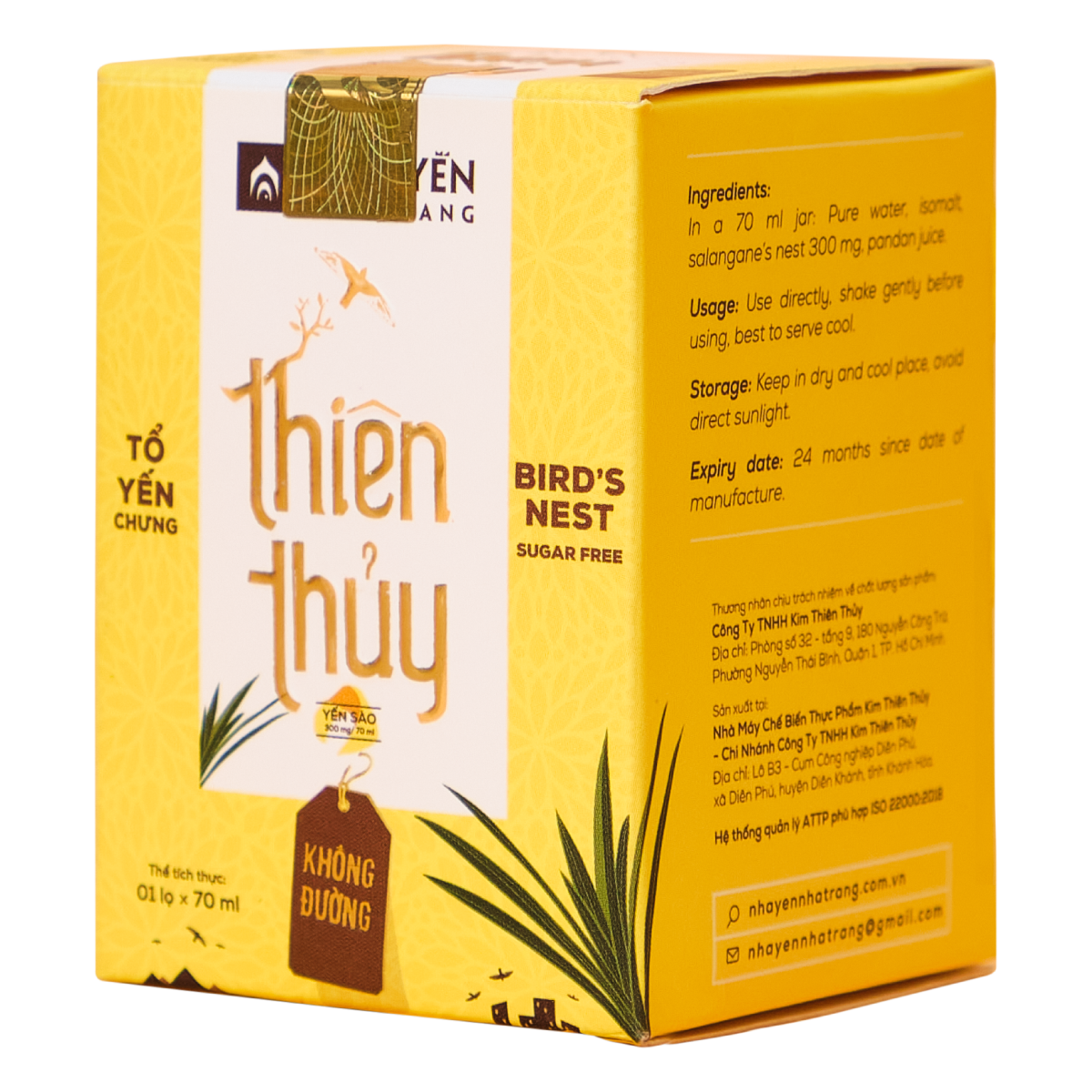 Nước Yến Sào Thiên Thủy - Vị Lá Dứa - Nhà Yến Nha Trang - Hộp 1 Lọ - Không Đường - Tổ Yến Chưng Sẵn - Nước Yến Chưng Sẵn - Hàng Chính Hãng