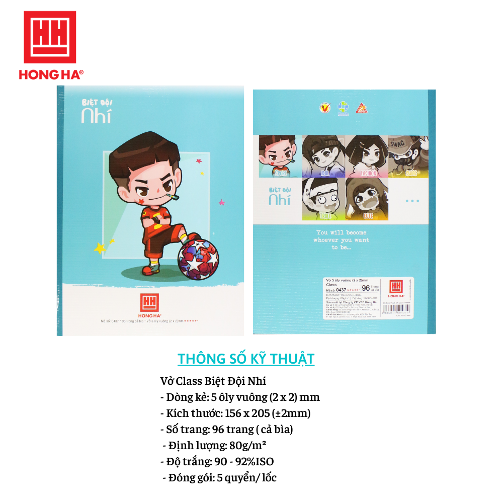 Vở học sinh Class Biệt Đội Nhí Hồng Hà 5 ô ly | Vở học sinh miền Trung - Nam