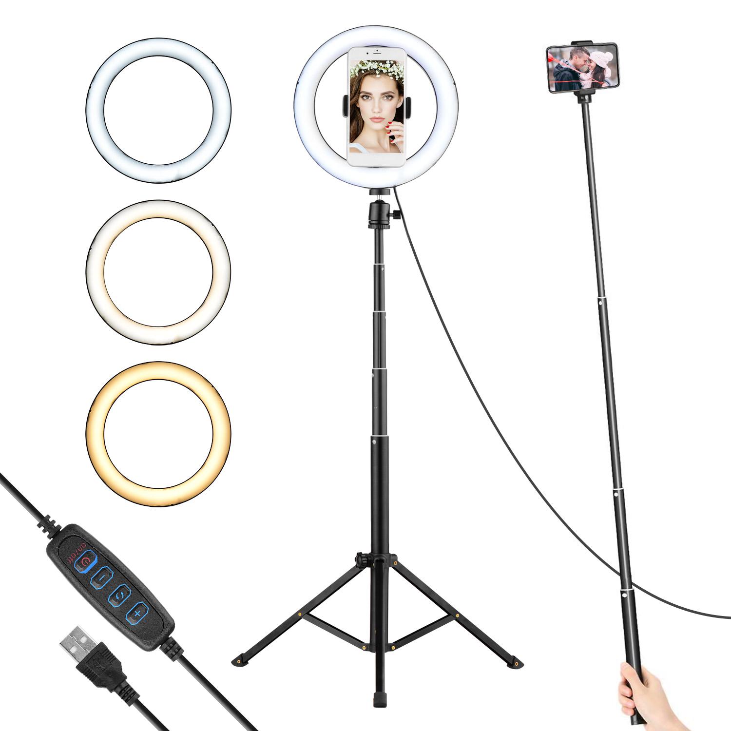 Vòng LED 10 cấp có thể thay đổi màu hai màu Ánh sáng 8,6 inch / 22cm Đường kính 3000-6000K bằng hợp kim nhôm