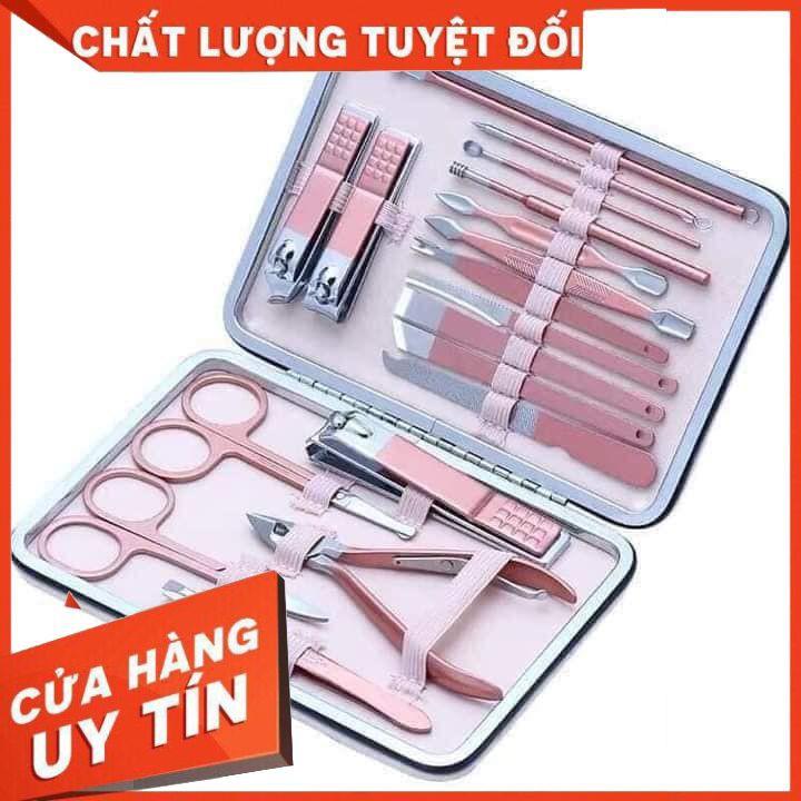 Bộ dụng cụ làm móng  tay_ bộ bấm móng tay màu hồng gồm 18 món