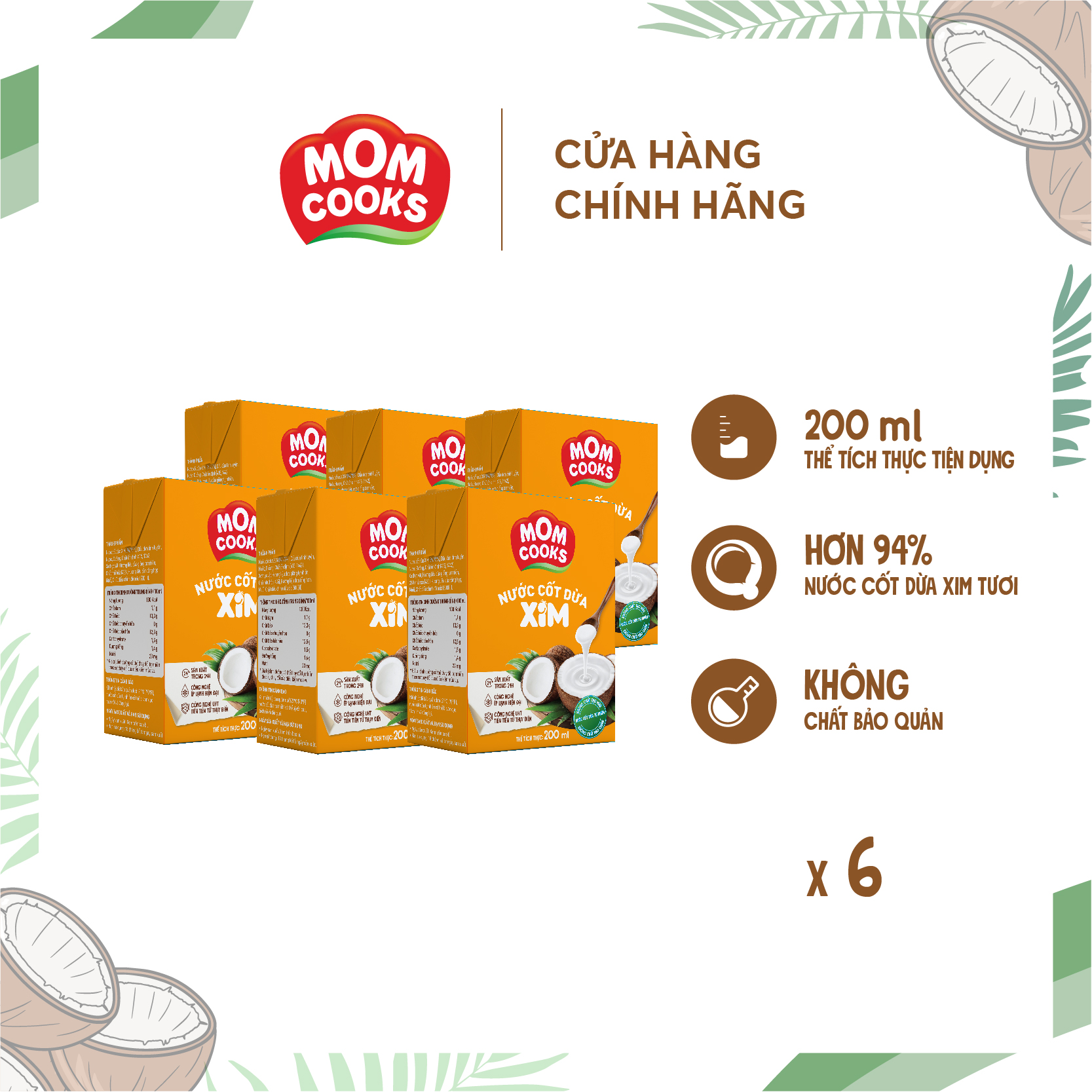 Combo 6 Hộp Nước Cốt Dừa Mom Cooks 200ml/Hộp