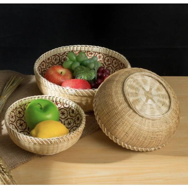 Rổ Tre Đan Hoa Thị 2 Lớp, Rổ Đựng Đồ Đa Năng Dùng Trang Trí Bàn Ăn - Bamboo Storage Basket