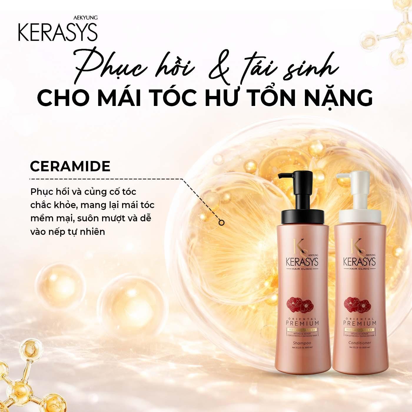 Dầu xả Aekyung Kerasys Oriental Premium Red Camellia EX Intensive Repair Conditioner (Dưỡng tóc chắc khỏe - Dành cho tóc hư tổn nặng) 600 ml