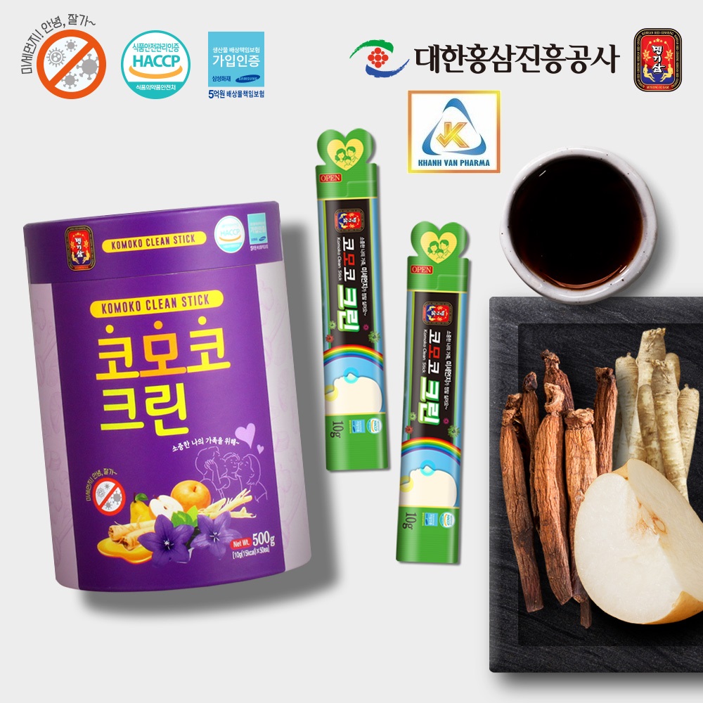 Nước Hồng Sâm Cát Cánh Komoko Hàn Quốc - Komoko Clean Stick - MYEONG KI SAM - Bảo vệ đường hô hấp - Hộp 50 gói x 10g - hàng nội địa, nhập khẩu chính ngạch