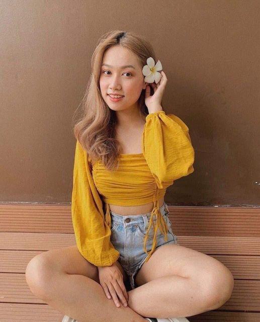 Áo croptop tay phồng rút dây