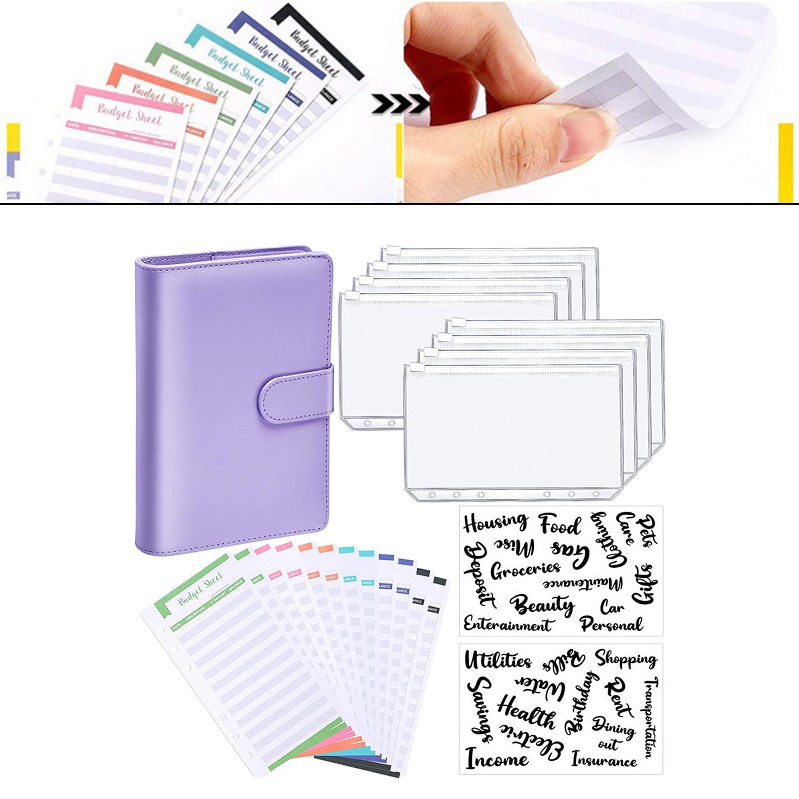 A6 Notebook Binder Budget Binder PVC Transparent Pockets with Letter Stickers Cash Budget Envelopes for Budget Planner Organizer Cash Bills