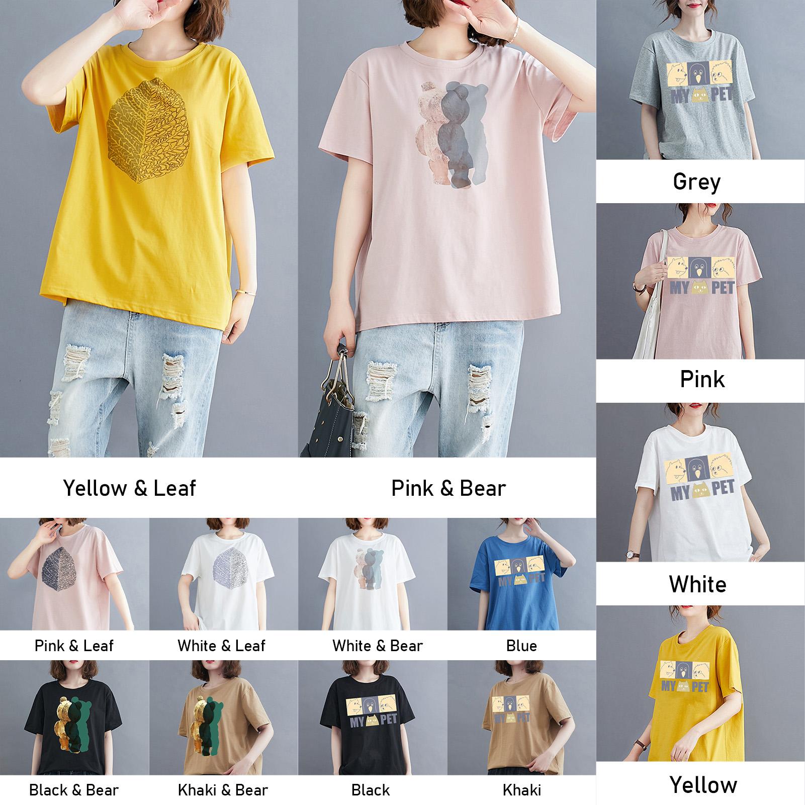 Women Cotton Short Sleeve T-shirt O-neck Cartoon Print Loose Casual Spring Summer Tops