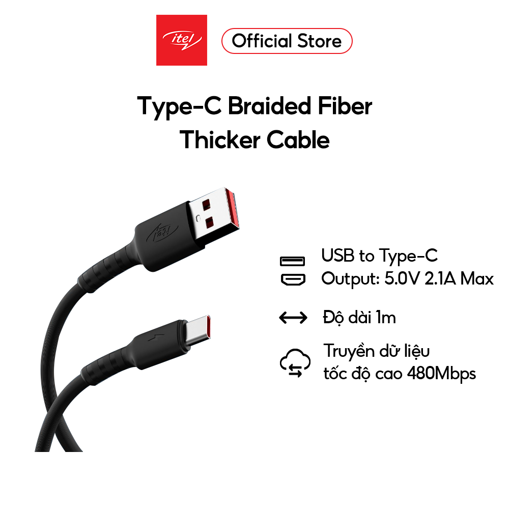 Cáp sạc USB to type C 1m itel ICD-C22N - Hàng chính hãng