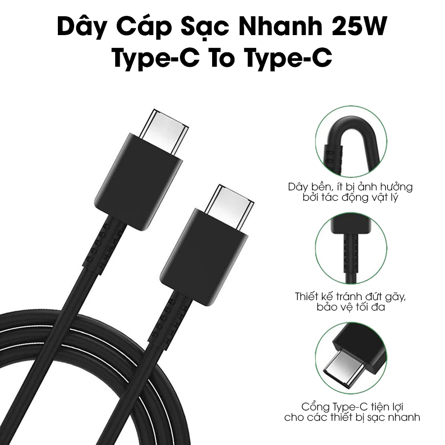 Dây cáp sạc nhanh 25w Type C to Type C 2 đầu USB C độ dài 1m chuẩn PD Handtown - Hàng Chính Hãng