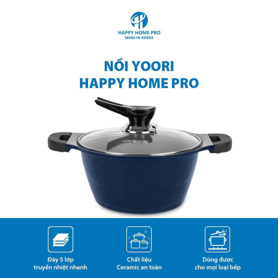 Nồi chống dính ceramic Happy Home Pro Yoori - 24cm(Xanh Navy)