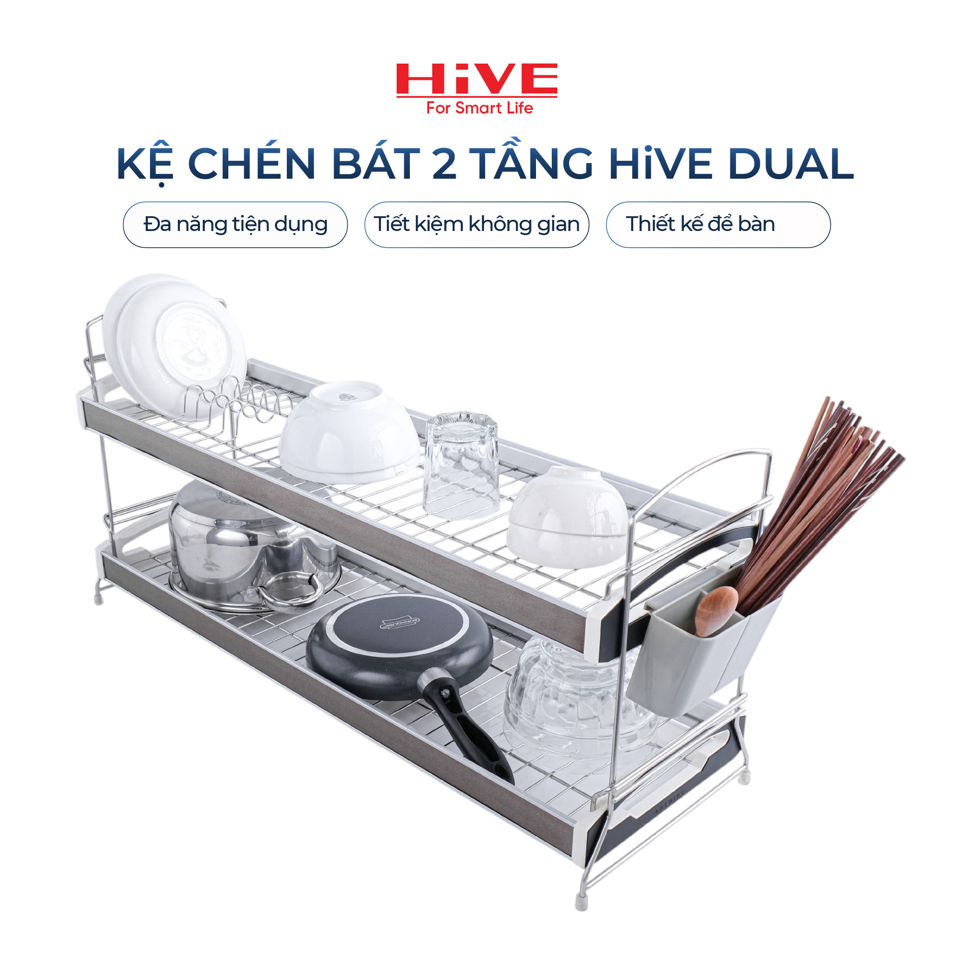 Giá úp chén bát DUAL 2 Tầng Inox 304 Cao Cấp