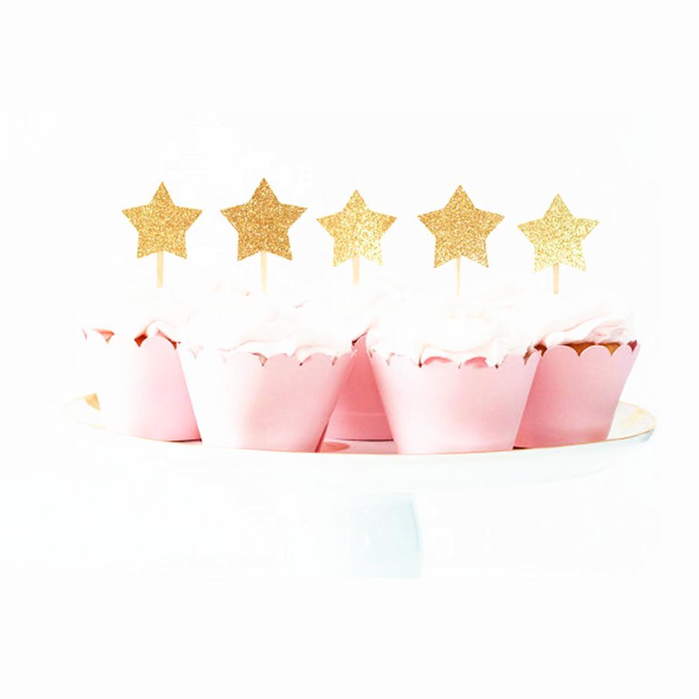 20pcs Glitter Paper Star Cake Topper Birthday Kids Baby Shower Cake Decor