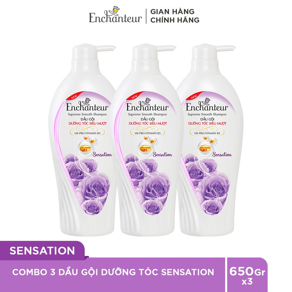 Combo 3 Dầu gội nước hoa Enchanteur Sensation dưỡng tóc siêu mượt 650gr/Chai