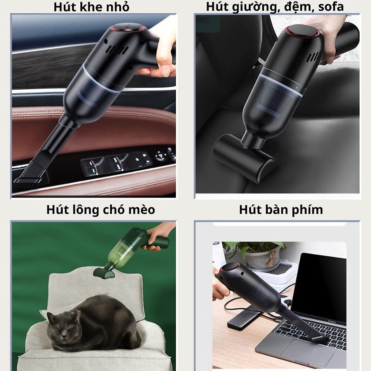 Máy hút bụi cầm tay mini không dây, hút bụi ô tô, xe hơi, hút bụi giường nệm DELIYA lực hút 9000PA - HÀNG CHÍNH HÃNG