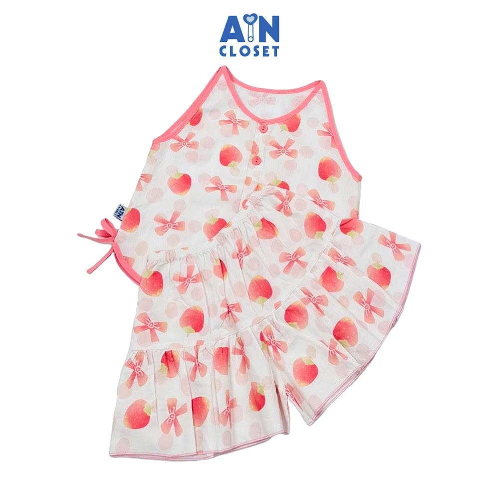 Bộ quần áo Ngắn bé gái hoạ tiết Dâu Nơ Hồng Cotton - AICDBGFS2UNR - AIN Closet