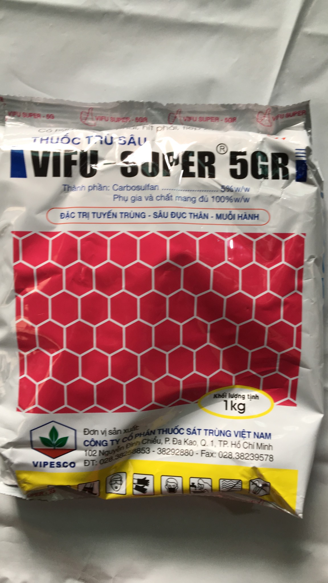 sản phẩm VIFU SUPER 5GR Phòng trừ tuyến trùng sùng đất rải gốc cây trồng gói 1kg