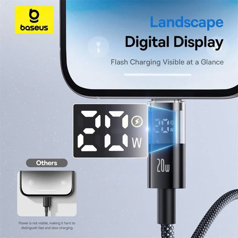Cáp Sạc Nhanh C to IP Baseus Display 2 20W (Digital Display, 480Mbps) [hàng chính hãng