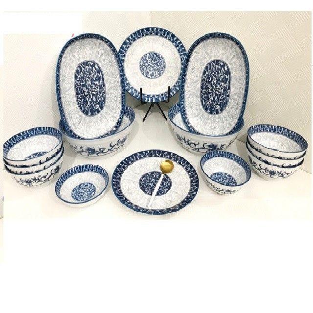 Xả Kho Bộ Bát Đĩa Bát Tràng Men Lam Cổ Mã 809 - 21 món
