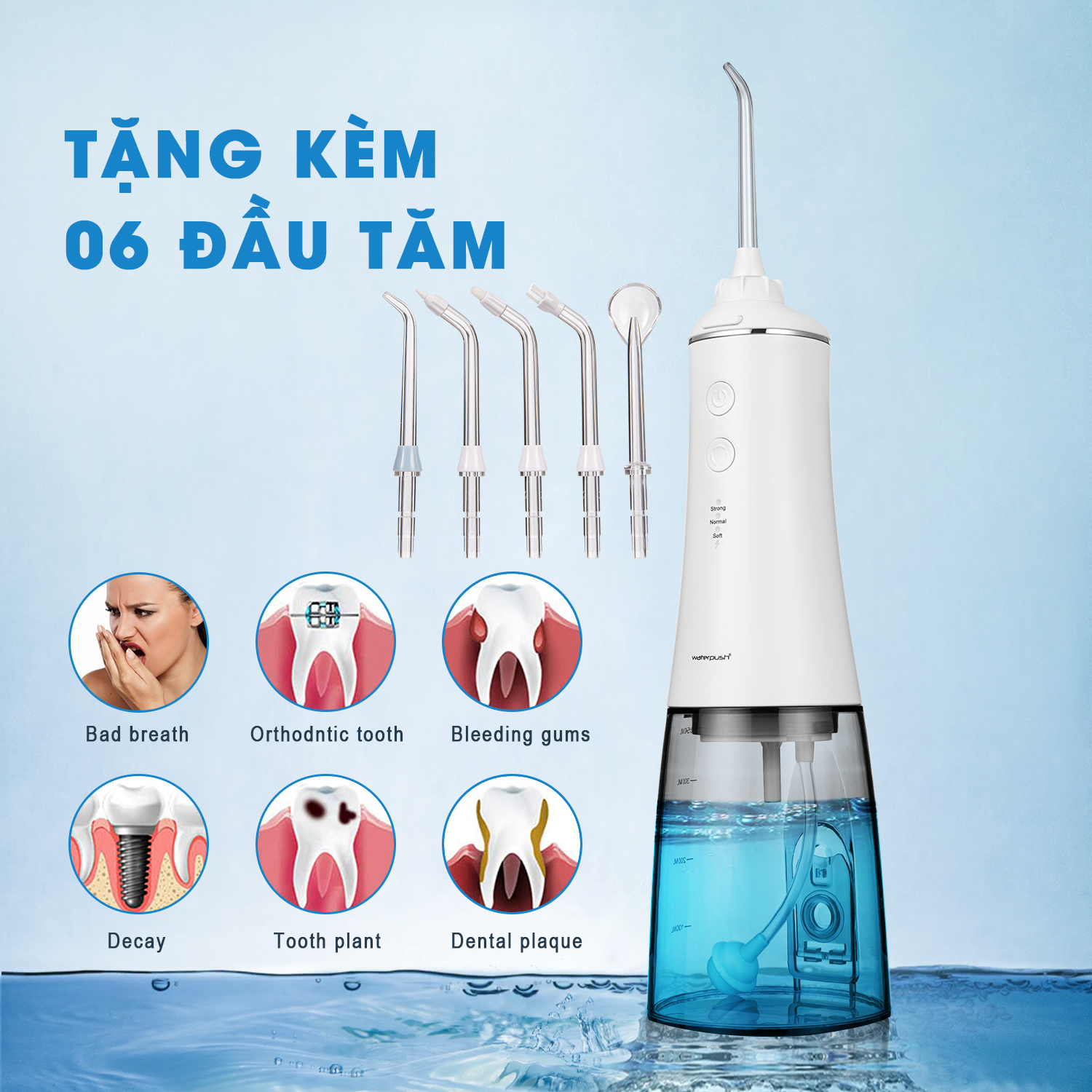 Combo Máy Tăm Nước Cao Cấp 2203 X WaterPush - Bảo hành Online máy lỗi đổi mới tận nhà 1 năm - Áp lực nước 30-150PSI