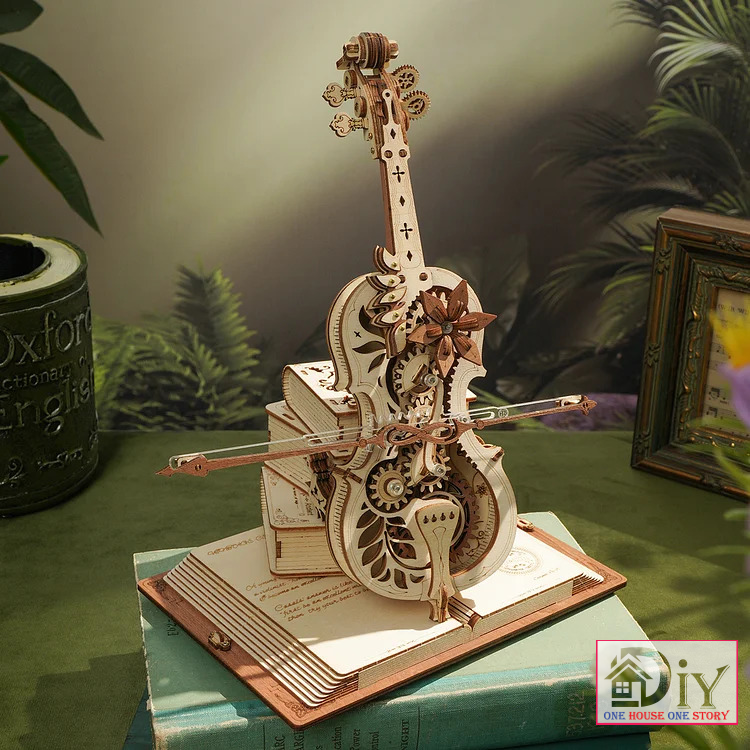 Hộp âm nhạc bằng gỗ Music Box 3D DIY - Đàn cơ động học ROKR Magic Cello DIY Wooden Puzzle AMK63 tự lắp ráp bằng gỗ