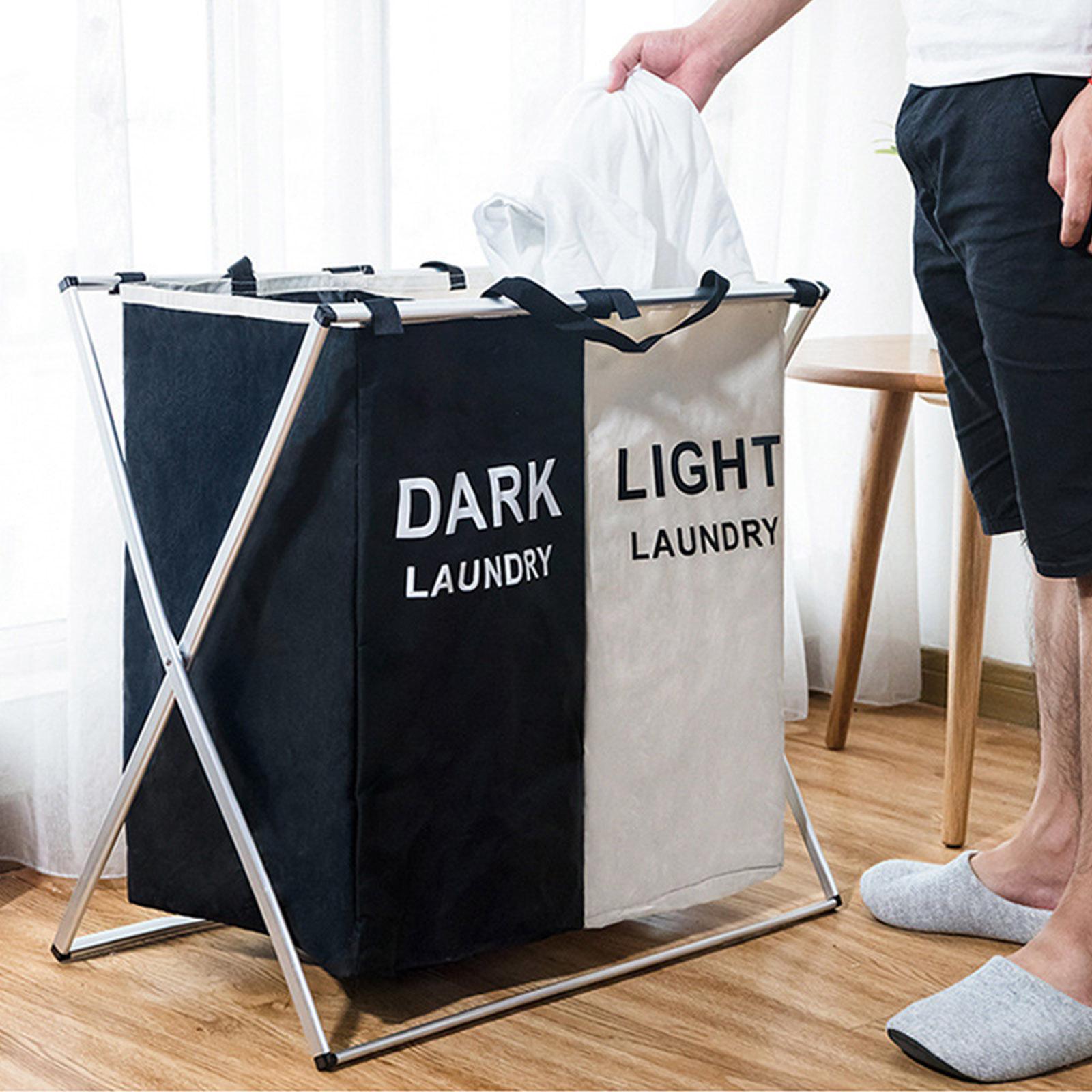 Laundry Cloth Hamper Sorter Basket Bin with Aluminum Frame Washing Storage